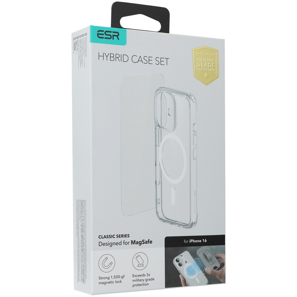 Zestaw Etui + Szkło hartowane, ESR Classic Hybrid Halolock do iPhone 16 do MagSafe, przezroczyste
